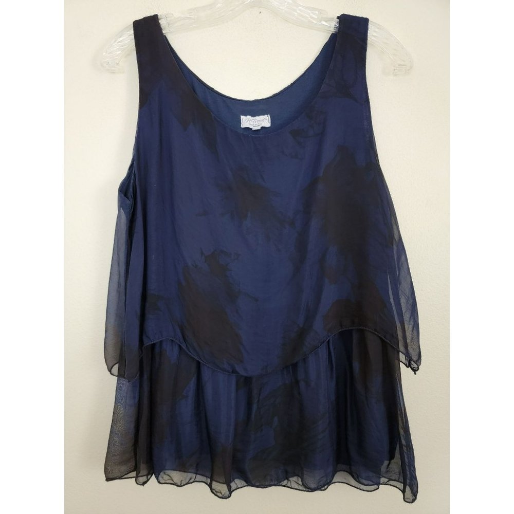 H Trend Blue Silk Made In Italy Sleeveless Top M